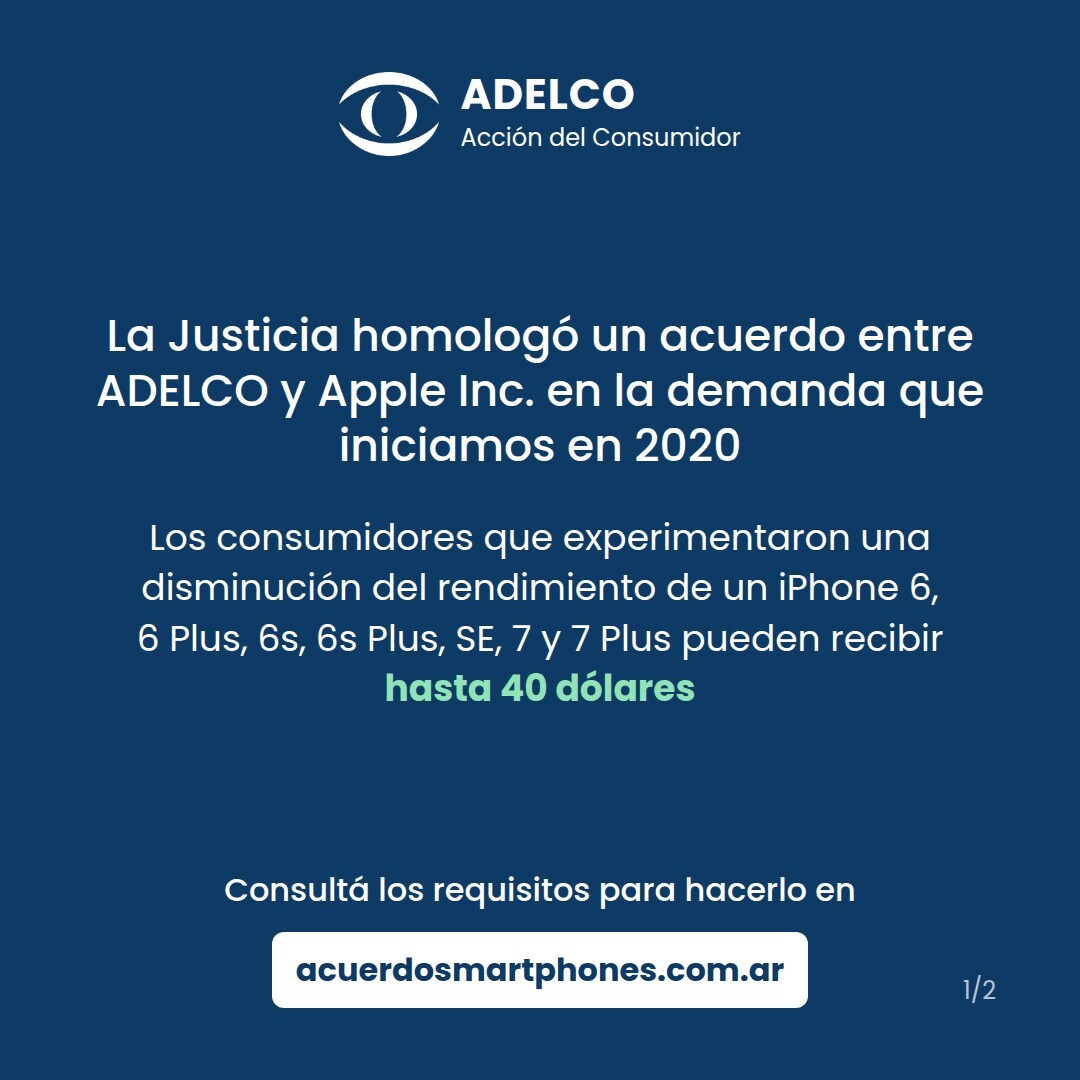 ACUERDO ENTRE ADELCO Y APPLE POR UNA ACCIÓN COLECTIVA INICIADA EN 2020